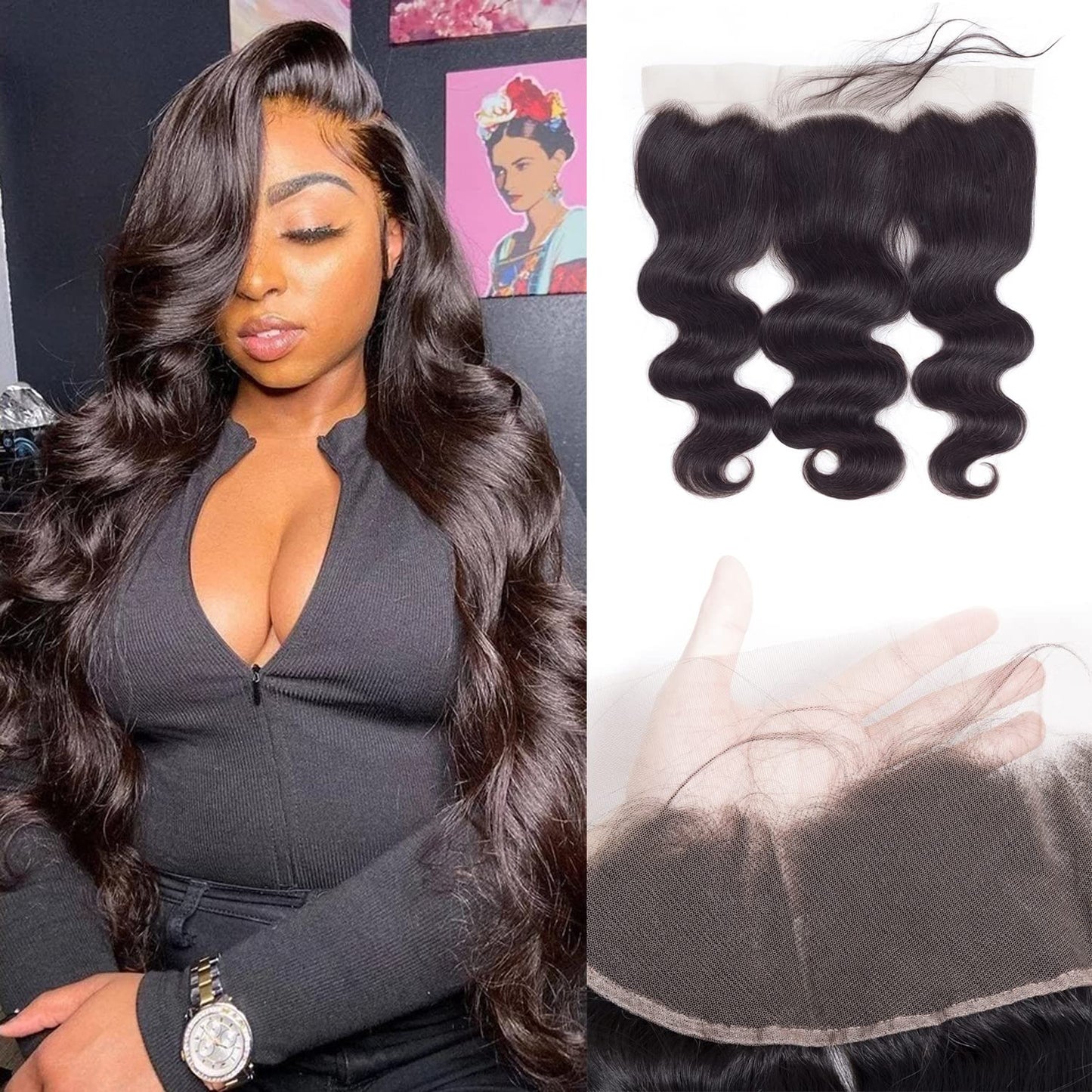 Ear To Ear 13x4 Transparent HD Lace Frontal Human Hair Brazilian Virgin Body Wave Lace Closures Human Hair With Baby Hair Free Part Pre Plucked Hairline 130% Density Brazilian Human Hair
