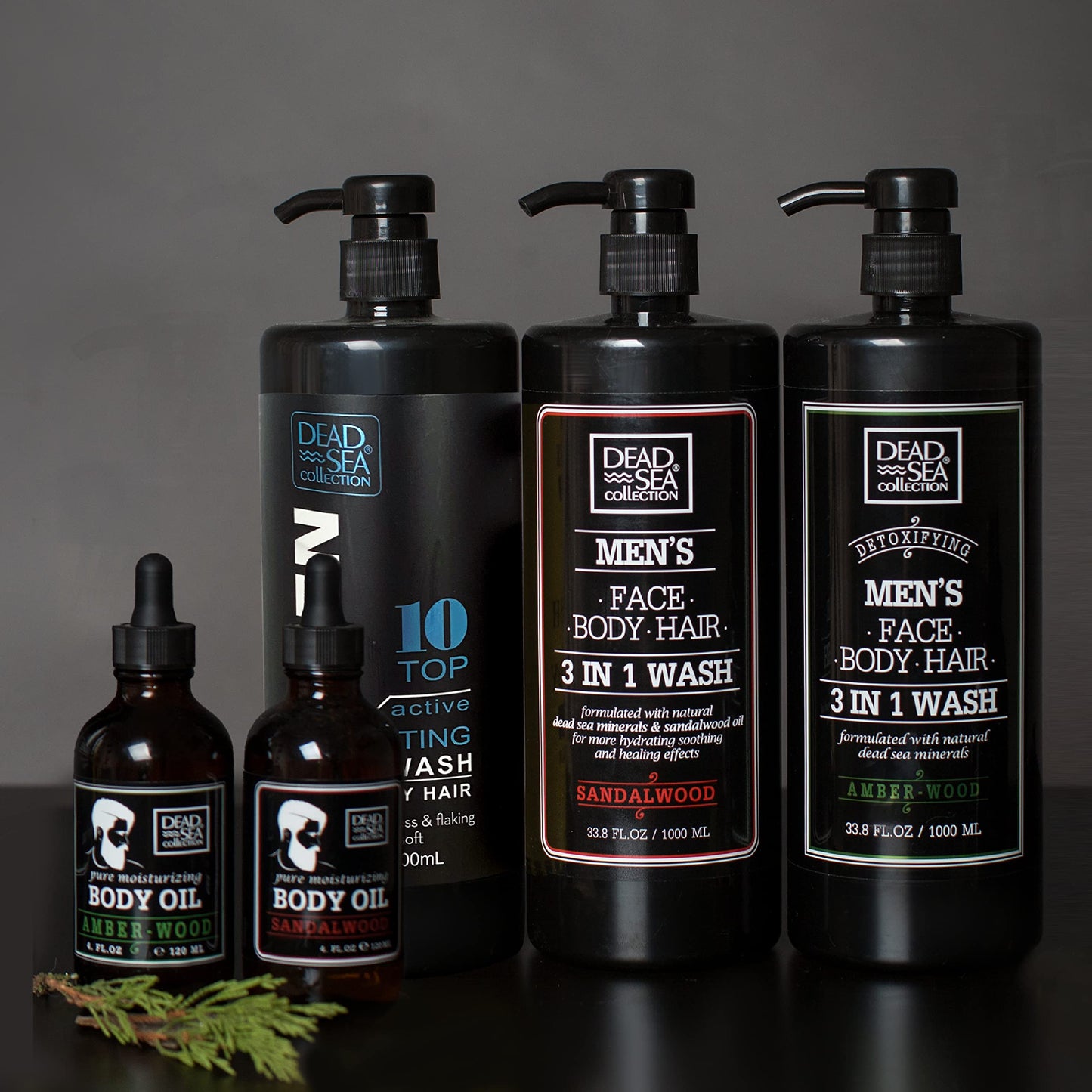 Dead Sea Collection Triple Bundle -Body wash 3 in 1 for man-SANALWOOD+AMBERWOOD+TOP 10 (6 Pc total)
