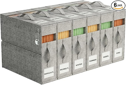 6Pack Sheet Organizers and Storage - King/Queen Size Sheet Storage Organizer with Window, Foldable & Dustproof Sheet Organizer for Linen Closet for Summer Blankets & Sheet Sets,Grey
