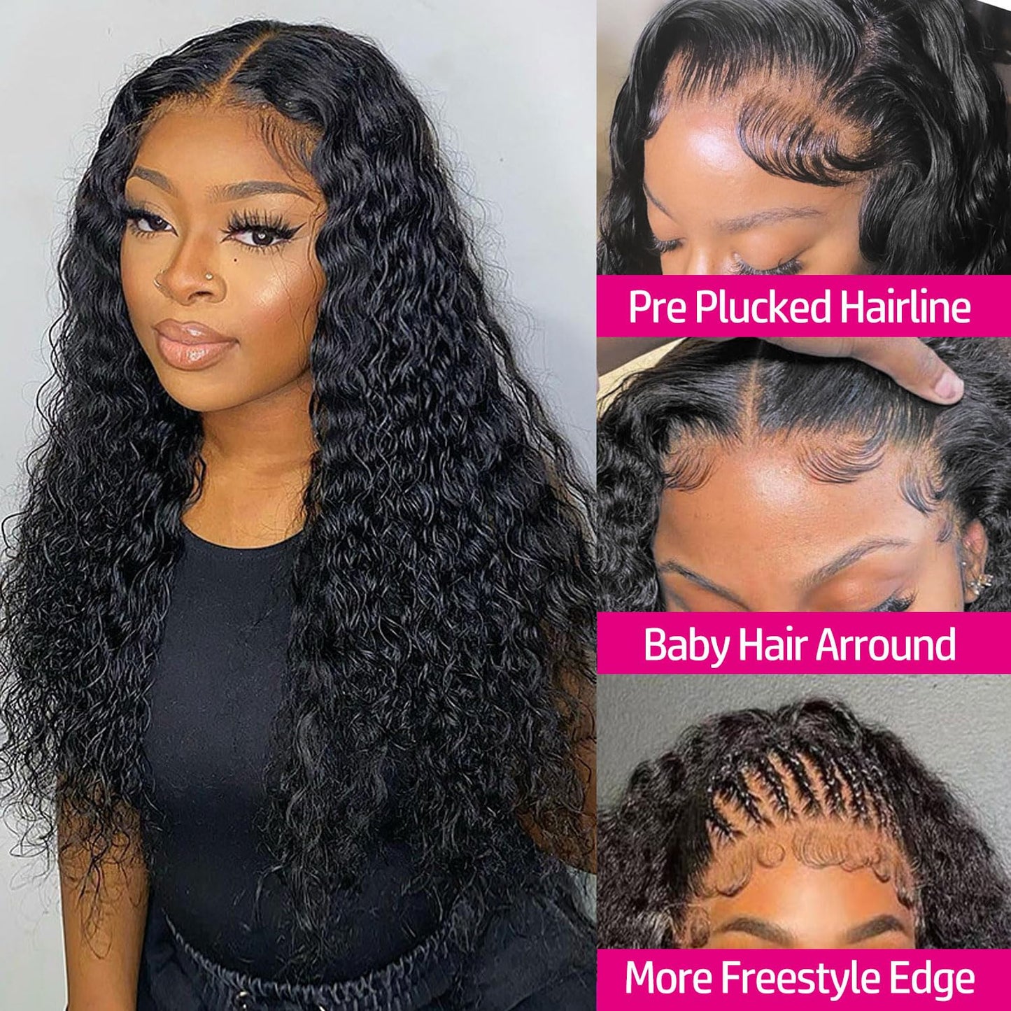 Lace Front Wigs Human Hair: 13x4 Deep Wave Lace Frontal Wigs Human Hair for Women 200 Density 20 Inch HD Transparent Glueless Deep Curly Lace Wigs Human Hair Pre Plucked with Baby Hair Natural Black