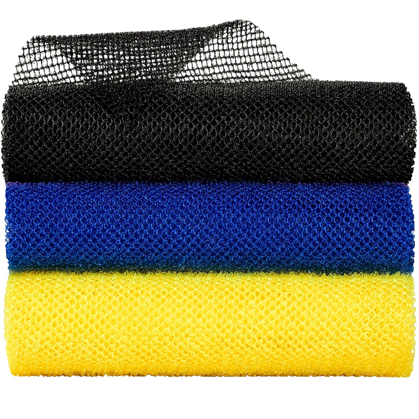 Metene 3 Pieces African Exfoliating Net, Colorful African Net Cloth, Long African Net Sponge Body Scrubber for Use in Shower, Bath Shower Wash Cloth for Skin Smoother Daily Use (Yellow,Blue,Black)