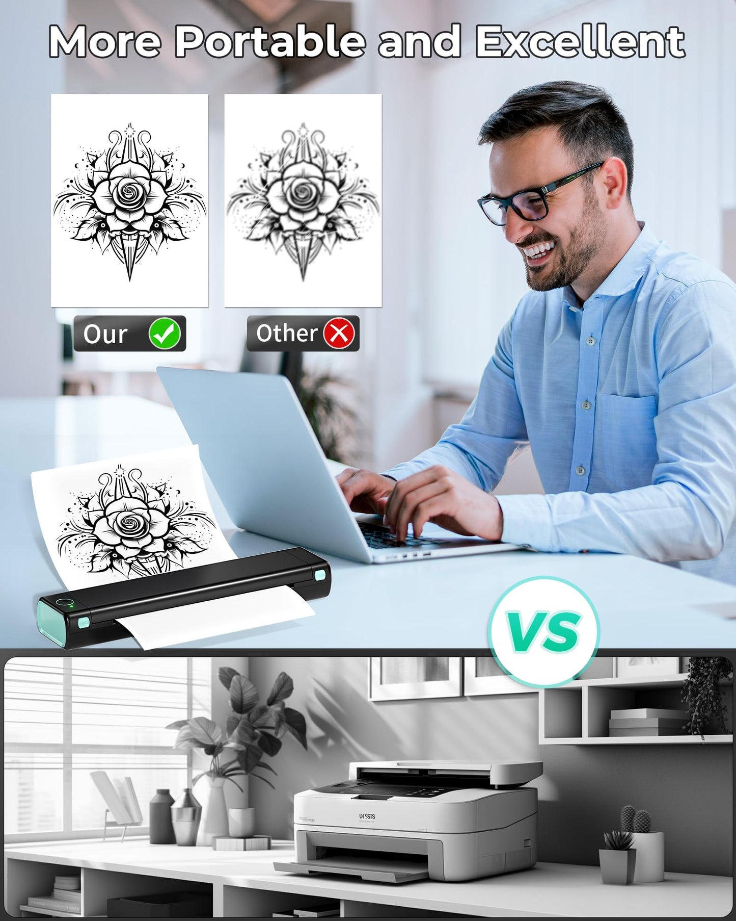 Itari M08F Wireless Tattoo Stencil-Printer - Tattoo Transfer Machine Thermal Copier with 10pcs Transfer Paper, Bluetooth Stencial Printer for Tattooing, Compatible with Smartphone & PC, Black…