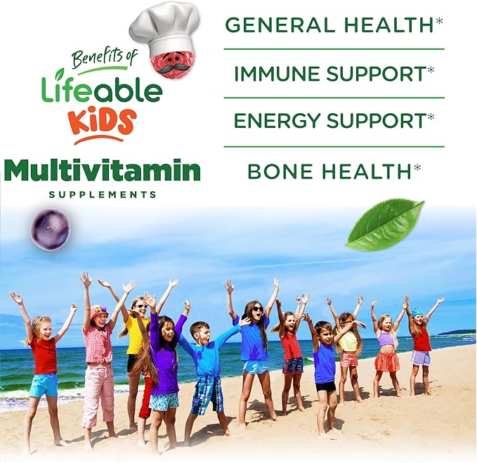 Lifeable Multivitamin & Multimineral with Iron Chewables for Kids – Vegetarian – Gluten Free Vegetarian – Great Tasting - Natural Flavored Pectin Chews with Vitamins A, B, C, D & E – 150 Count