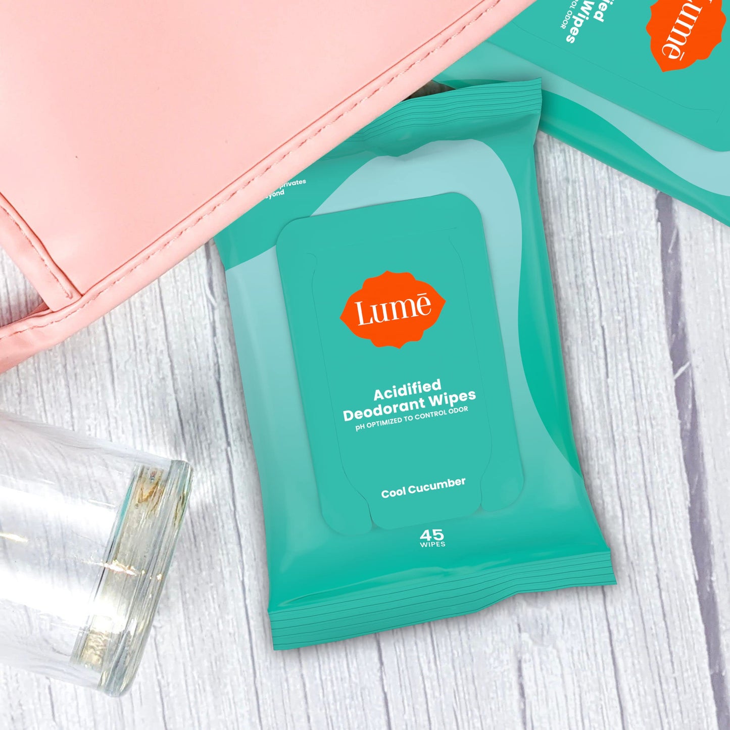 Lume Acidified Deodorant Wipes - 24 Hour Odor Control - Aluminum Free, Baking Soda Free, Skin Loving - 45 Count (Pack of 2) (Cool Cucumber)