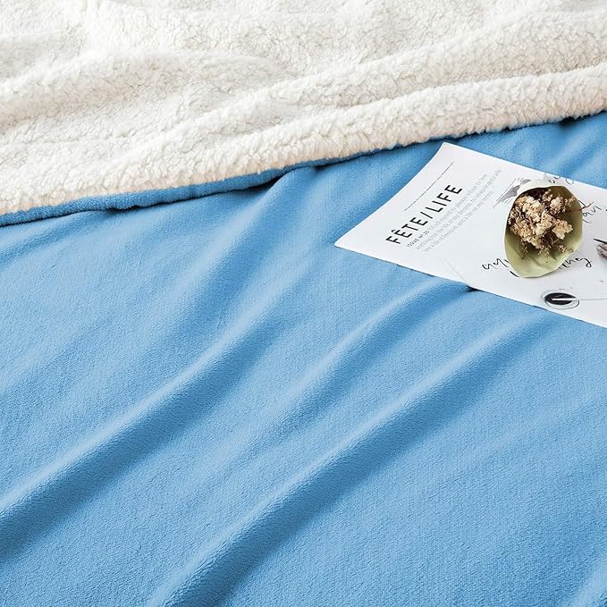 IR Imperial Rooms Light Blue Sherpa Fleece Throw Blanket Twin Size for Bed - Wholesale Bulk Pack of 12 Sherpa Blankets - Soft Fluffy Throw Blankets for Hotels, Guest Bedroom, 60x80 Inches