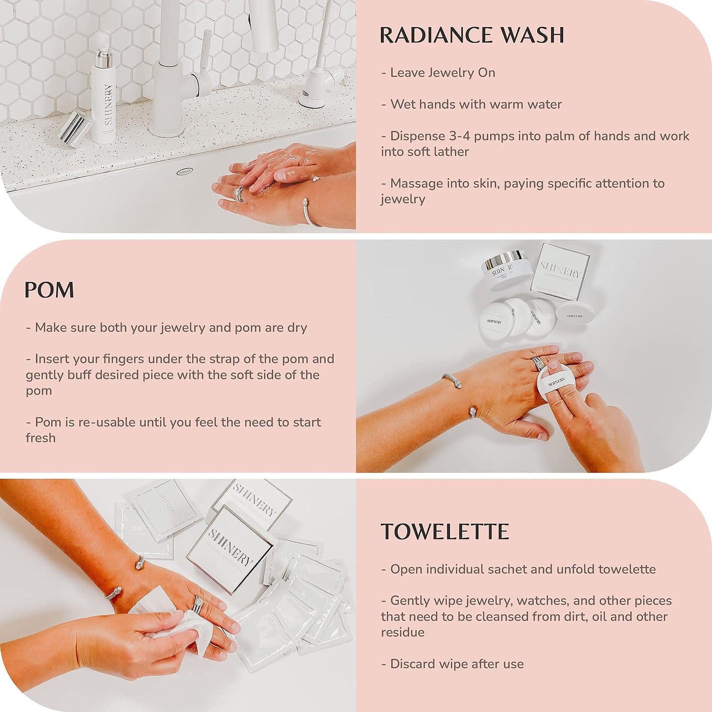 Shinery Bridal Illuminating Pom (1 Pack of 3) Bridal Radiance Wash Bridal Radiance Towelettes (1 Pack of 10)