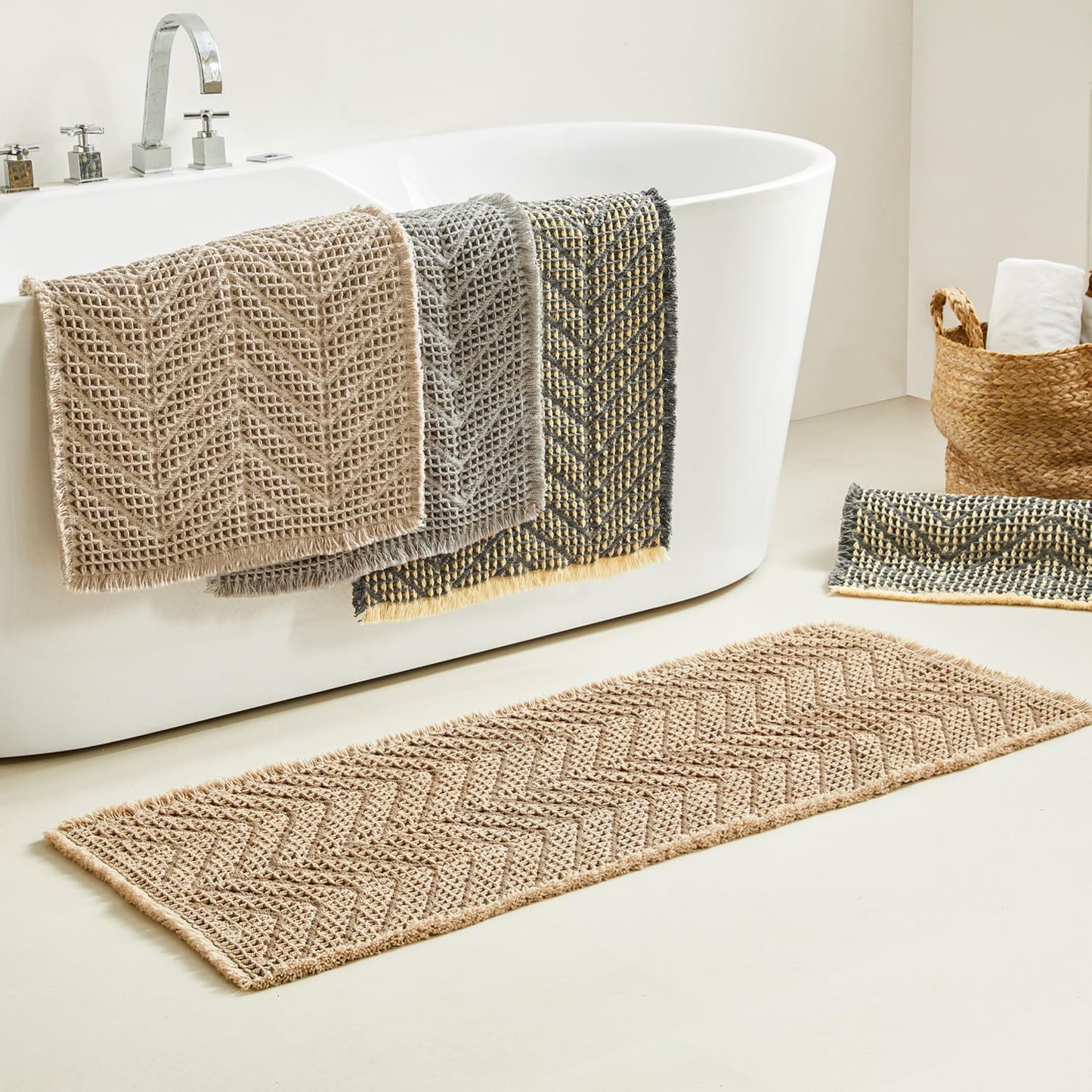 BULULOM Bathroom Runner Rug Super Absorbent Non Slip Long Bath Mat Machine Washable Boho Bathroom Rugs Quick Dry Rug Runners for Hallway Bedroom Laundry Room,Brown, 2'x 6'(24" x 72")