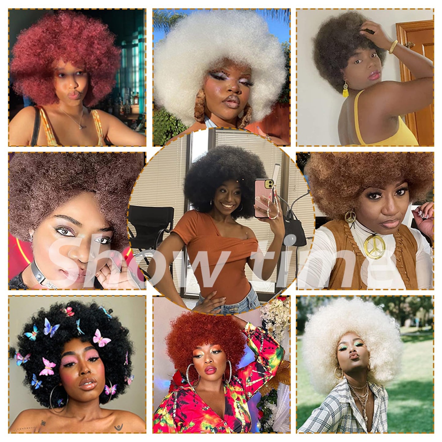 Kavsni Wig 70's Curly Wigs for Black Women Large Bouncy Fluffy and Soft Natural Looking Afro Kinky Wig 8 Inches (Red)