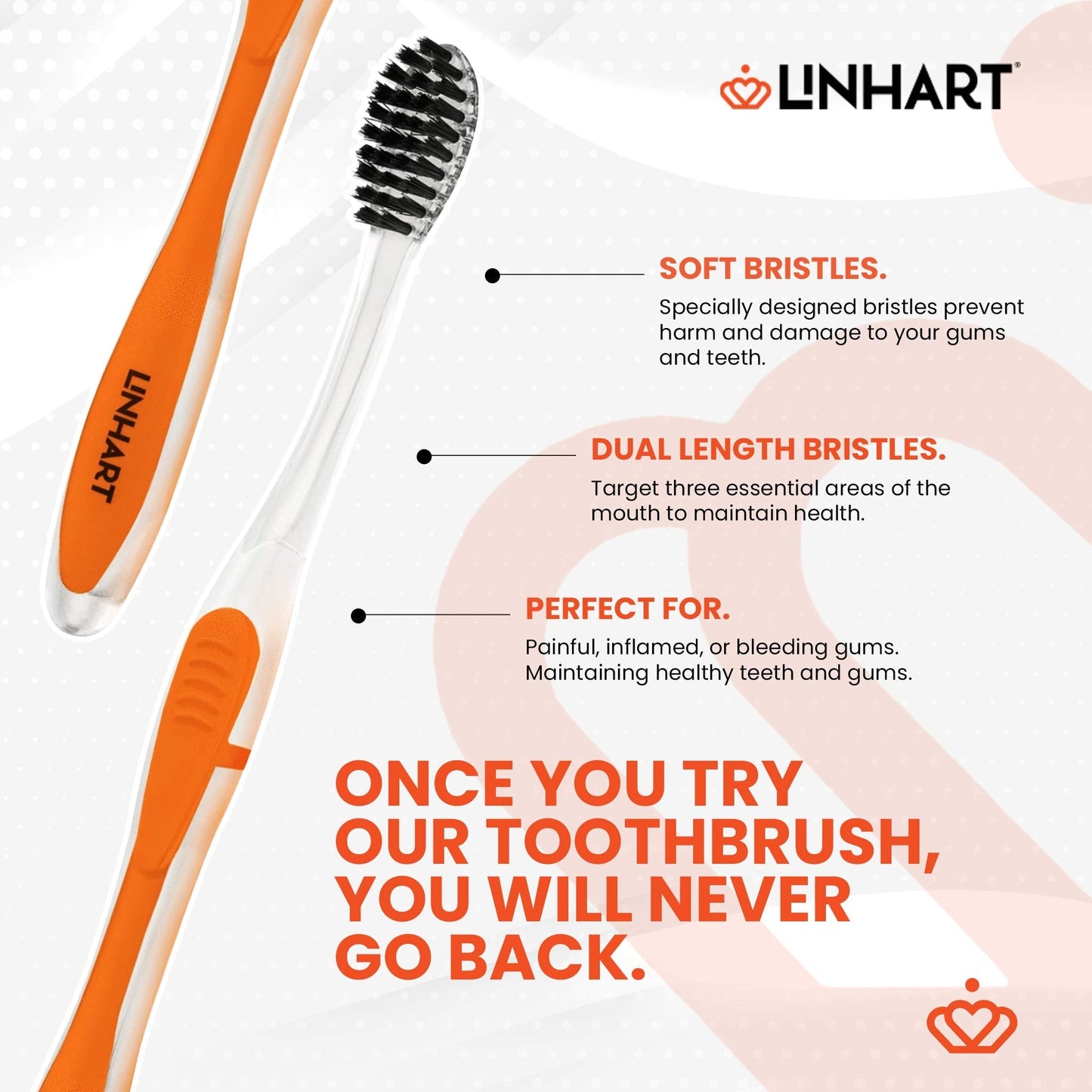 LINHART Extra Soft Toothbrush – Teeth Whitening Toothbrush (2 Pack, Orange and White)