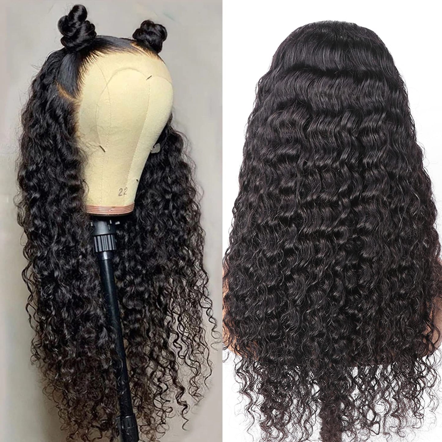 Deep Wave Lace Front Wigs Human Hair Wigs for Black Women 13x6 Glueless Lace Front Human Hair Wig Deep Curly Pre Plucked with Baby Hair 150% Density Brazilian Virgin Hair Natural Color (13x6-20)