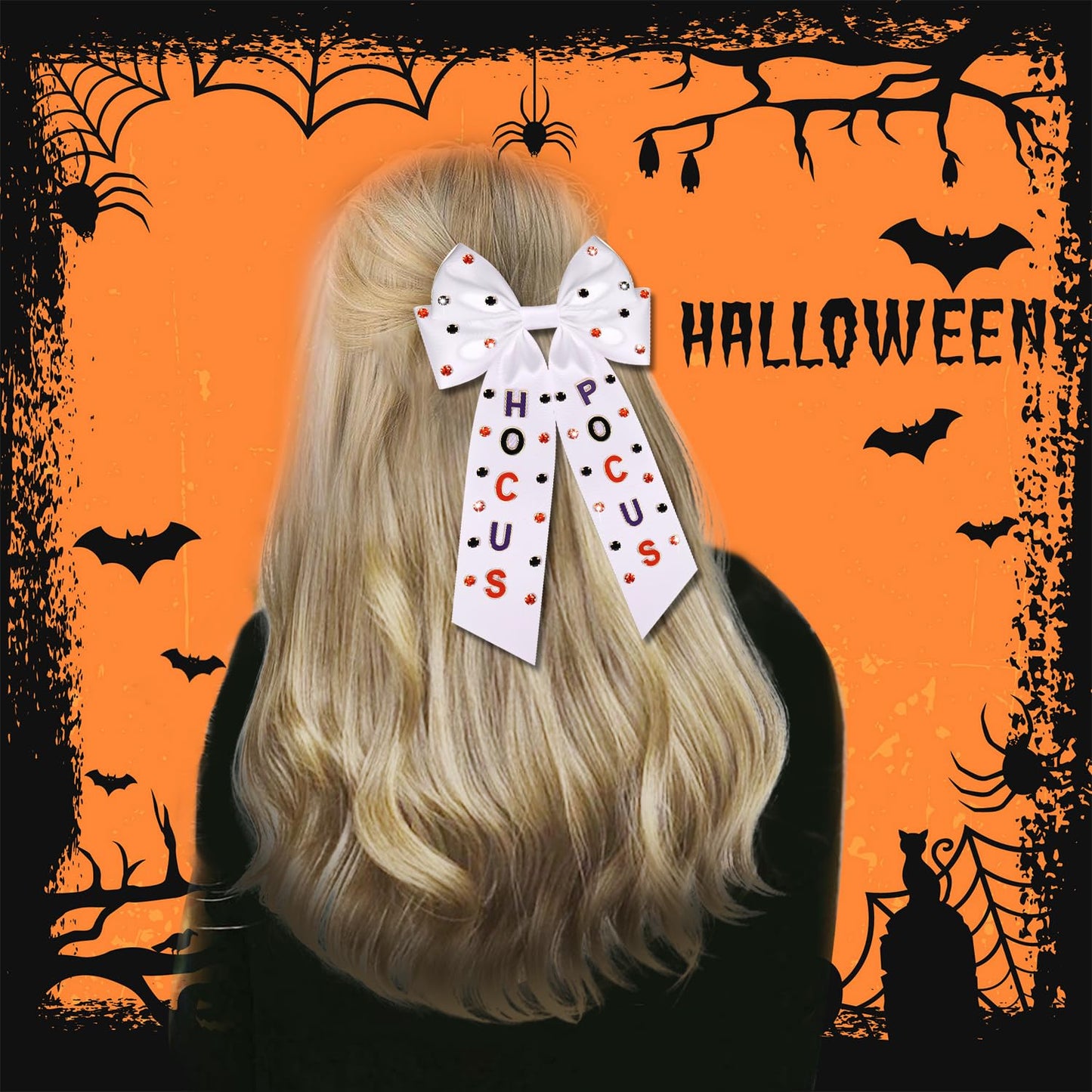 Halloween Hair Bows for Women Ghost BOO Pumpkin Hair Bows Clips Jeweled Big Halloween Hair Ribbons Bows Barrettes Spooky Cheer Bows Halloween Accessories Outfits Gifts (Pattern H2)