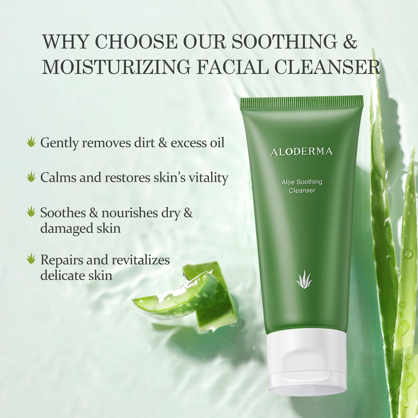 Aloderma Signature Aloe Soothing & Repairing Set - 5 Pieces - Gel, Cleanser, Toner, Serum, Cream