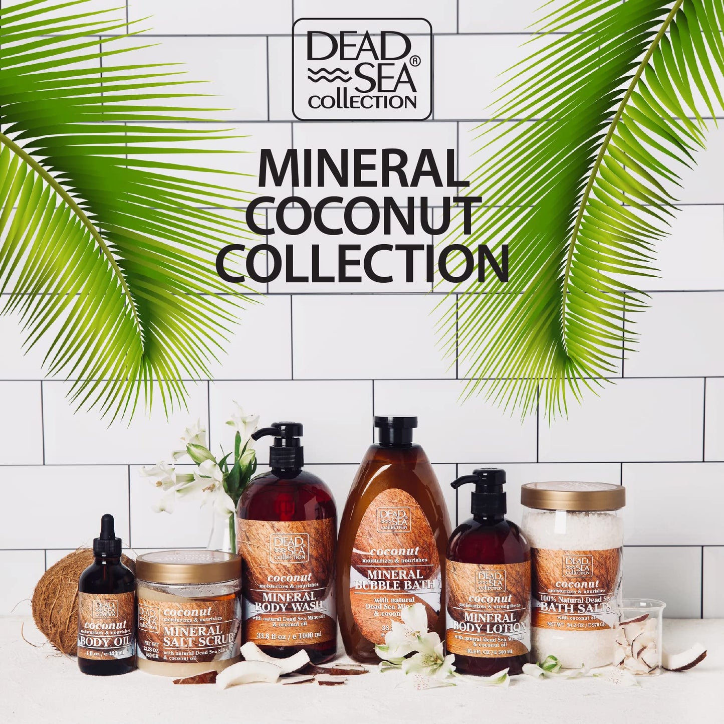 Dead Sea Collection- Coconut Body Wash - Pack of 2 (67.6 fl. oz) and Coconut Hand Soap - Pack of 2 (67.6 Fl. Oz) and Shampoo and Conditioner and Pack of 2 (67.6 fl. oz) Mega BUNDLE