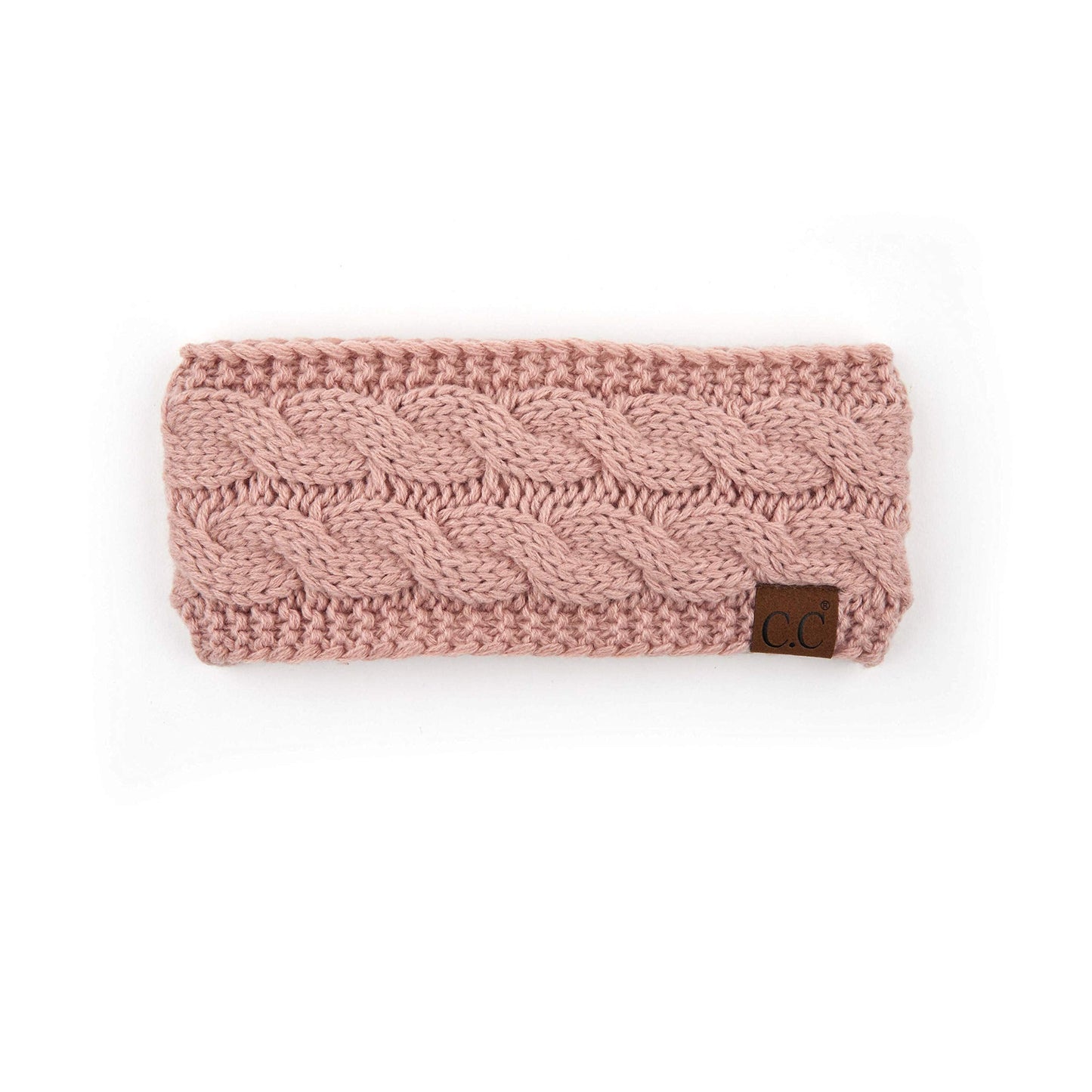 C.C Winter Fuzzy Fleece Lined Thick Knitted Headband Headwrap Epoxy Button for Face Masks (BHW-1) (A Button Rose)