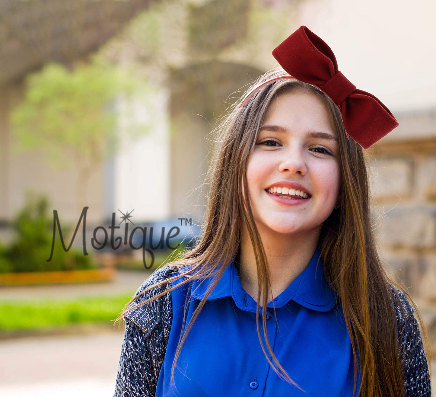 Girls Hard Holiday Headband with Wool Standing Bow - Rust