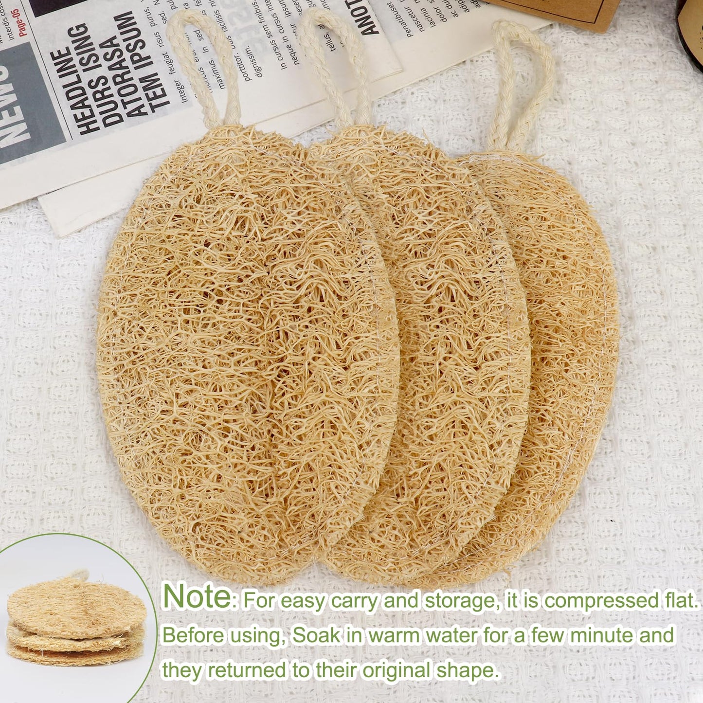 FRTIM 3Pcs Natural Loofah Exfoliating Body Scrubber,Shower Loofah for Back and Face Skin, Back Scrubber for Men Wowen,Scrub Sponges Biodegradable Eco Friendly Sponges, Non-Scratch-Oval