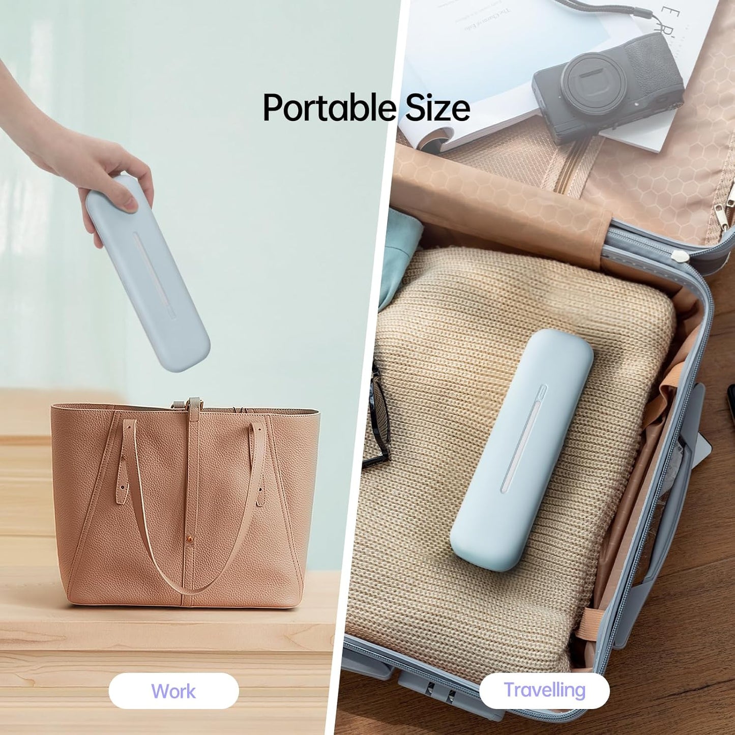 Toothbrush Holder, Toothbrush Cleaner Case, Portable USB Charging Toothbrush Cover with U V-C Light, Travel Toothbrush Holder (Blue-Large)