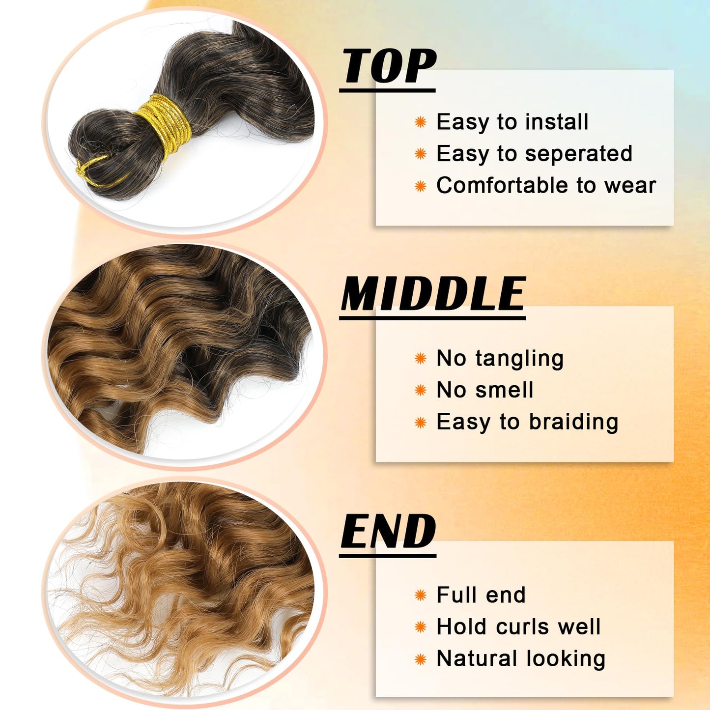 Eerya Long Curly Braiding Hair 24 Inch 2 Packs Ocean Wave Crochet Hair for Black Women Deep Wave Braiding Hair for Boho Braids（24 inch, T1B/27）