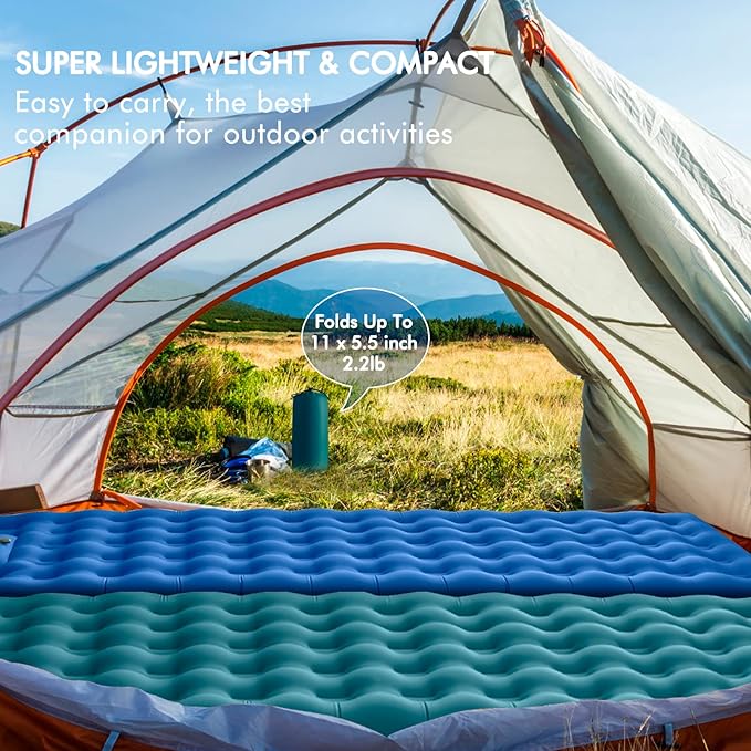 MEETPEAK Extra Thick 5 inch Inflatable Sleeping Pad for Camping, Ultralight Compact Sleeping Mat Built-in Foot Pump for Hiking Backpacking Traveling, Portable Camping Air Mattress