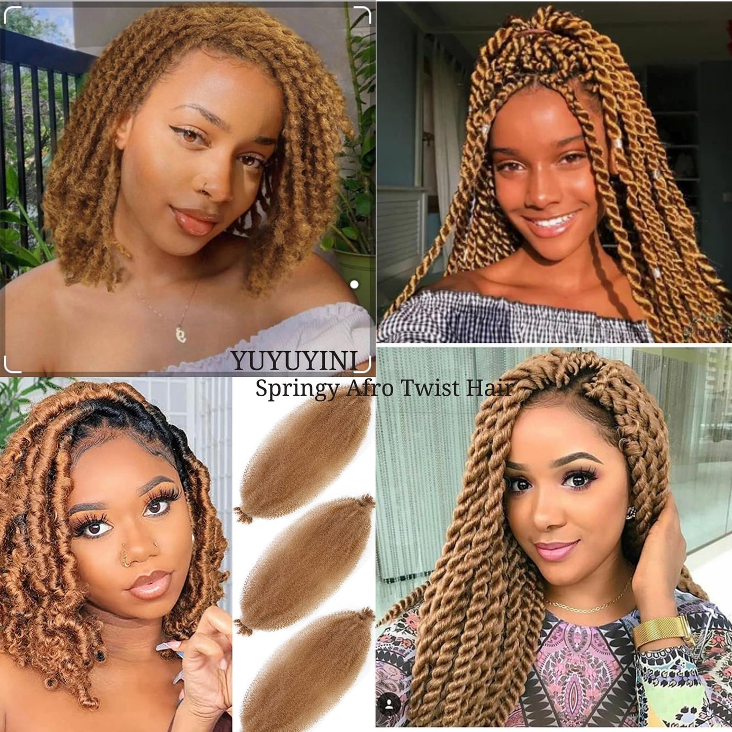 Marley Hair for Kids 3Pack Pre-Separated Spring Twist Hair for Soft Locs Kids Braiding Hair 24Inch Springy Afro Twist Crochet Hair Marley Twist Braiding Hair for Girl Women(Light brown）