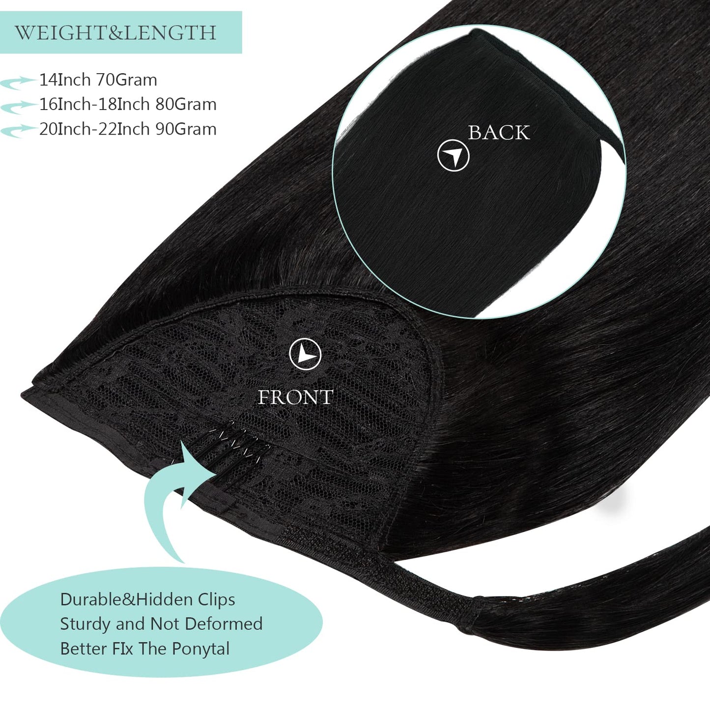 Loxxy Pony Tails Hair Extensions Wrap Around Black Ponytail Extension Natural Silky Straight Ponytail Clip in Hair Extensions Hairpiece Virgin 80g 18 Inch Off Black