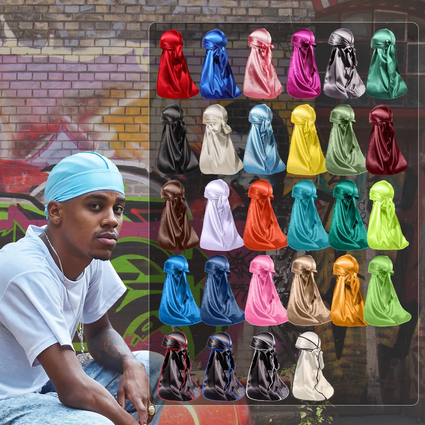 ForceWave Silky Durag for Men Wave Cap Satin Dorag for Men Women 360 Wave Red
