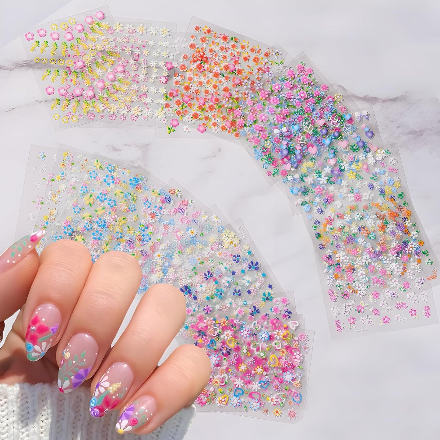 30 Sheets Flower Nail Stickers for Nail Art Colorful 3D Self Adhesive Daisy Nail Decals Spring Summer Nail Art Stickers Cute Floral Nail Design Decoration Accessories for Women and Girls
