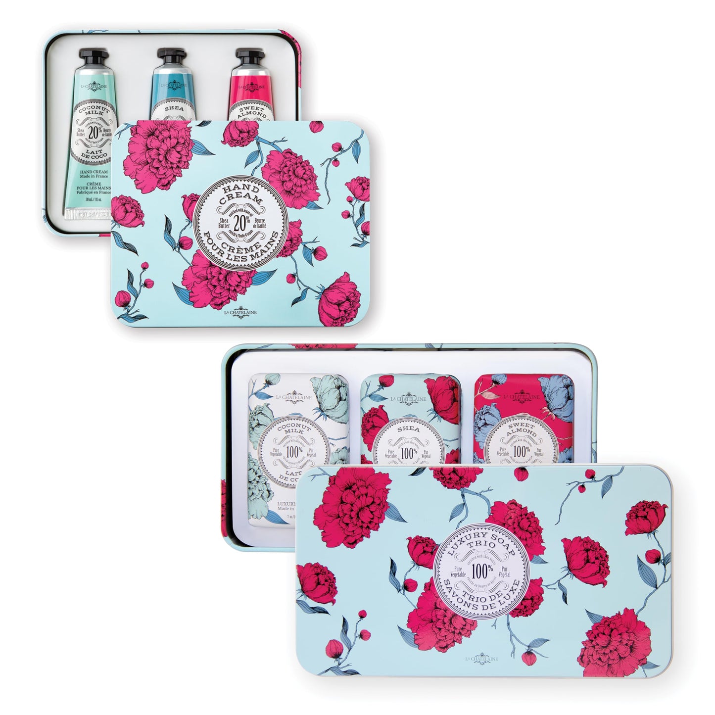 La Chatelaine Aqua Hand Cream Trio and Luxury Soap Trio Gift Sets l Made in France | Plant-Based | Enriched with Organic Shea Butter (Coconut Milk, Shea, Sweet Almond)