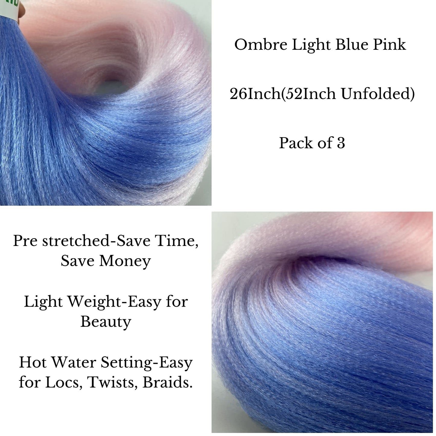 Leticia Blue Pink Braiding Hair Pre Stretched Ombre Human Braiding Hair Box Braids Hair 26 Inch