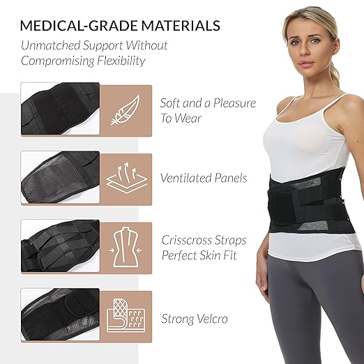 NeoTech Care Adjustable Double Pull Lumbar Brace/Lower Back Belt (Black, Size S)
