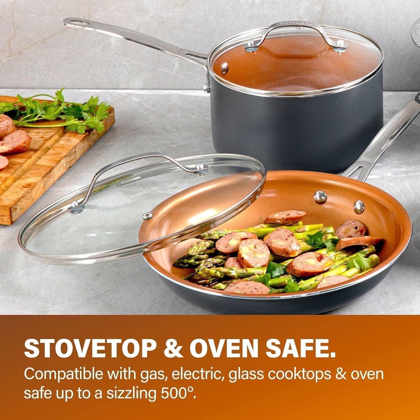 GOTHAM STEEL 14 Pc Ceramic Cookware Set Nonstick, Copper Pots and Pans Set Non Stick for Kitchen, Anodized Induction Pots and Pans for Cooking, Non Toxic Cookware Sets, Oven & Dishwasher Safe