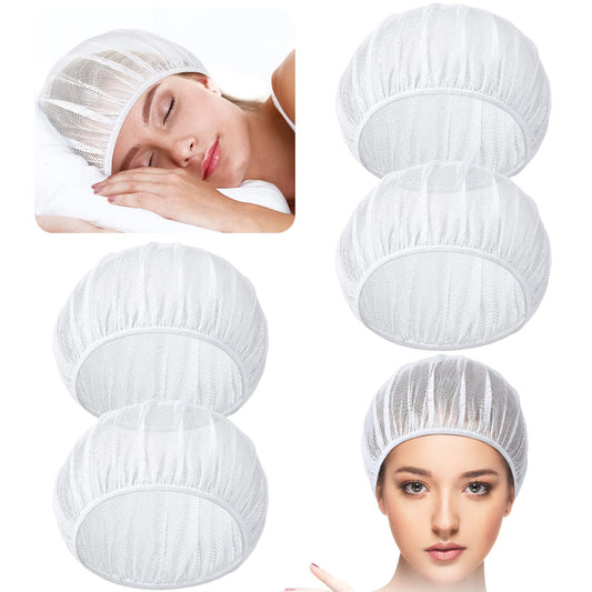 Chuarry 4 Pcs Mesh Sleep Bonnet for Sleeping Night Curly Hair Nets Sleep Caps for Women(White)