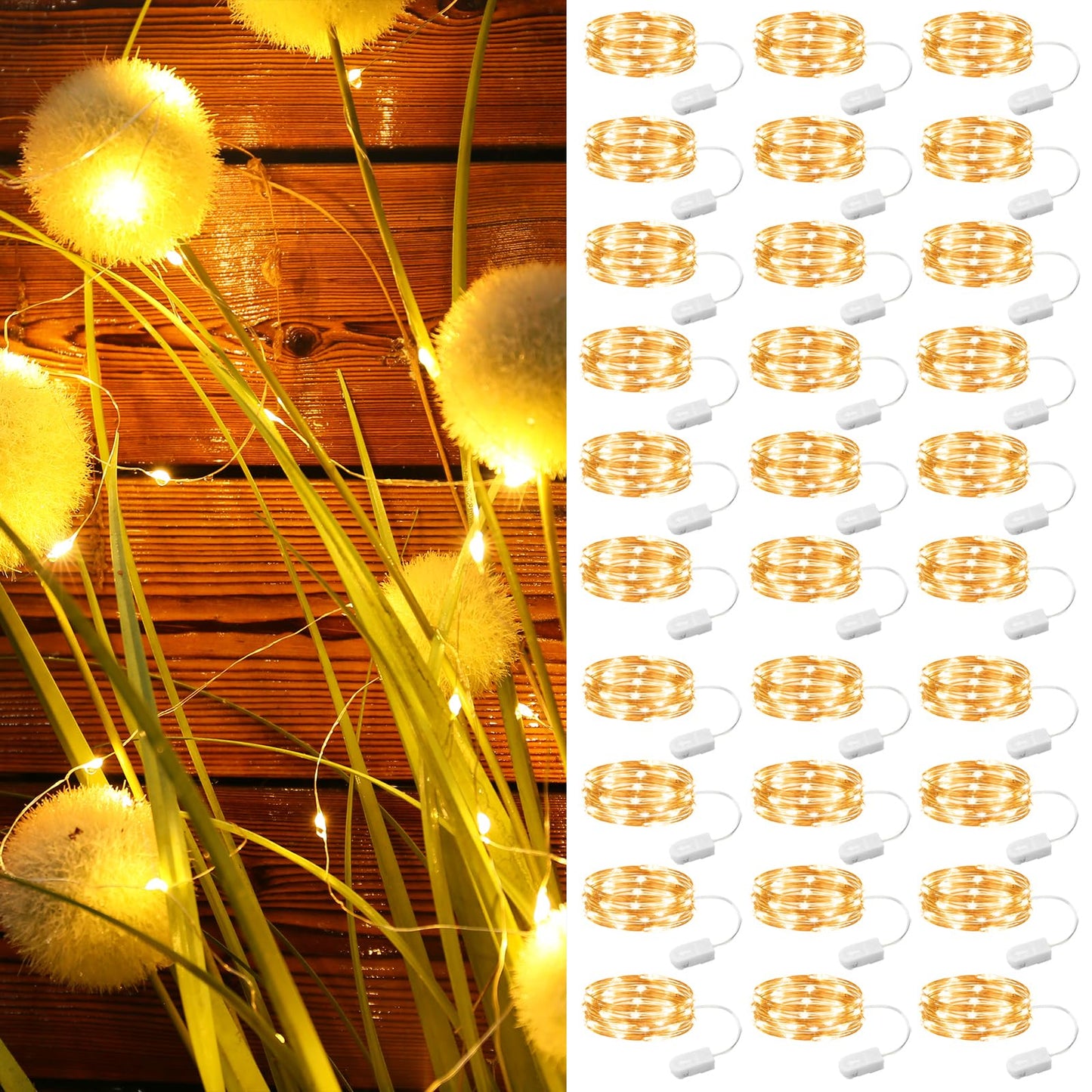 ZSJWL 30 Pack Fairy Lights Battery Operated Warm White,7Ft 20LED Mini String Light, Waterproof Twinkle Light Silver Copper Wire Lights for Wedding Party Bedroom Christmas Table Decoration