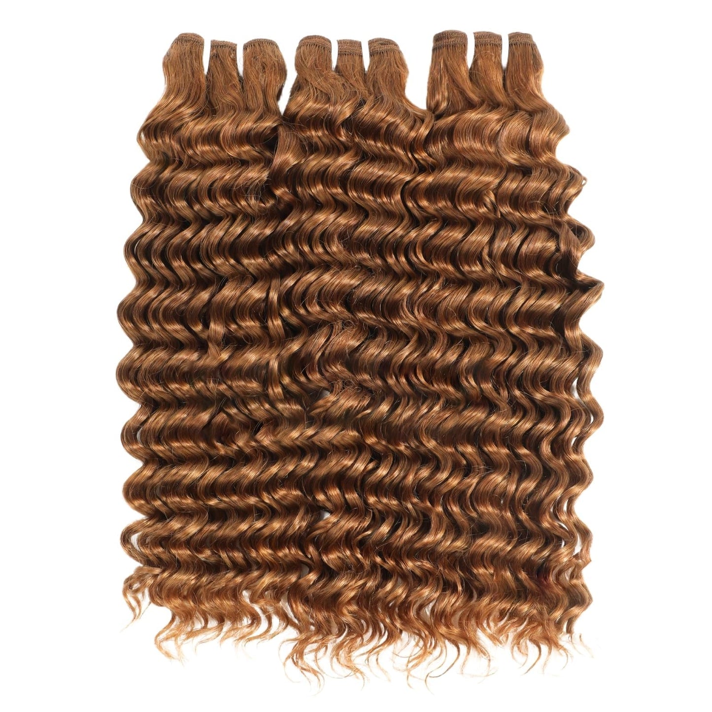 MOMOSHERO Deep Wave Human Hair Bundles Color 30 Light Auburn Curly 3 Bundles Human Hair 12 14 16 Inch, 100% Unprocessed 10A Virgin Remy Bouncy Wholesale Hair Brown Curly Sew In Hair Bundles Human Hair