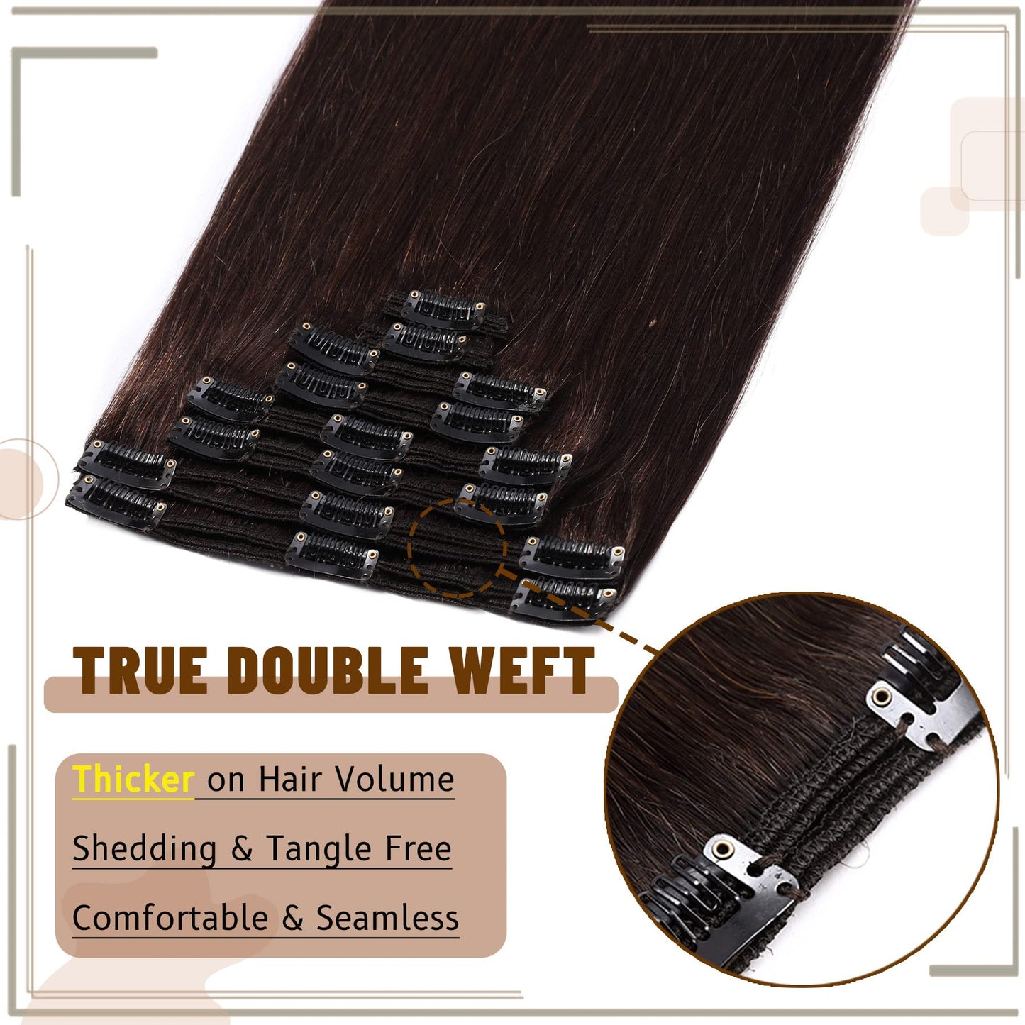 S-noilite Clip in Hair Extensions Real Human Hair Dark Brown Human Hair Extensions Clip Ins 18 Inch 8pcs 140g Straight Real Hair Extensions Clip in Human Hair Double Weft #2