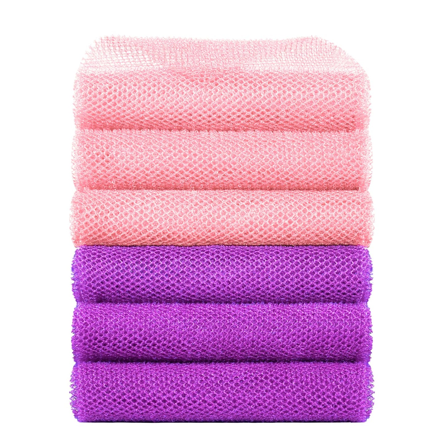 Metene 6 Pieces African Exfoliating Net, Colorful African Net Cloth, Long African Net Sponge Body Scrubber for Use in Shower, Bath Shower Wash Cloth for Skin Smoother Daily Use (Pink,Purple)