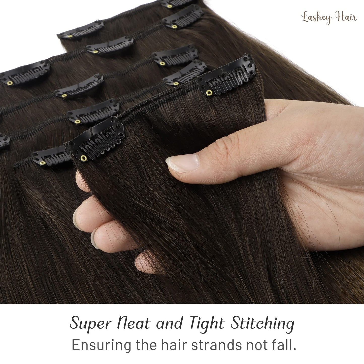 Clip in Hair Extensions, 20 inch Dark Brown to Chestnut Brown and Dirty Blonde Highlighted Hair Extensions Clip in Human Hair Lashey Hair Extensions Real Human Hair 120g 7pcs