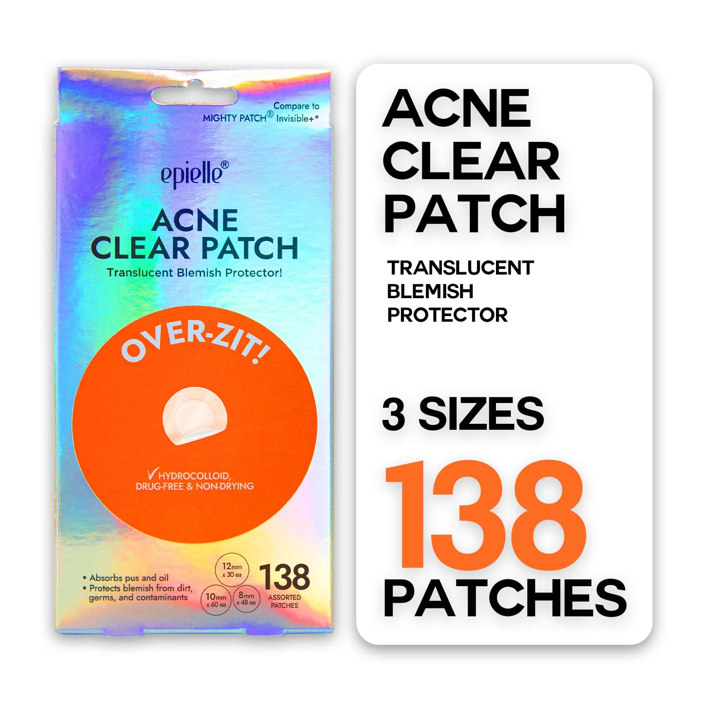 Epielle Over-Zit Acne Clear Patches | Ultimate Hydrocolloid Solution | 138 Acne and Blemish Patches for Clear Skin