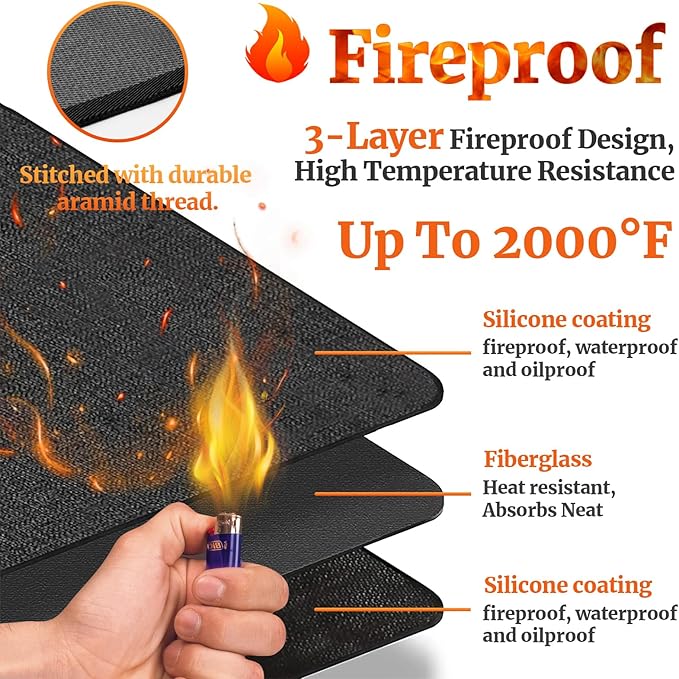 48 ×36 inches Under Grill Mat Fit Blackstone 17in & 22in Griddle with Stand /Griddle Mat for Blackstone, Fireproof Fire Pit Mat Fireplace Mat Grill Pad BBQ Mat Grill Mat for Deck Patio Outdoor Grills