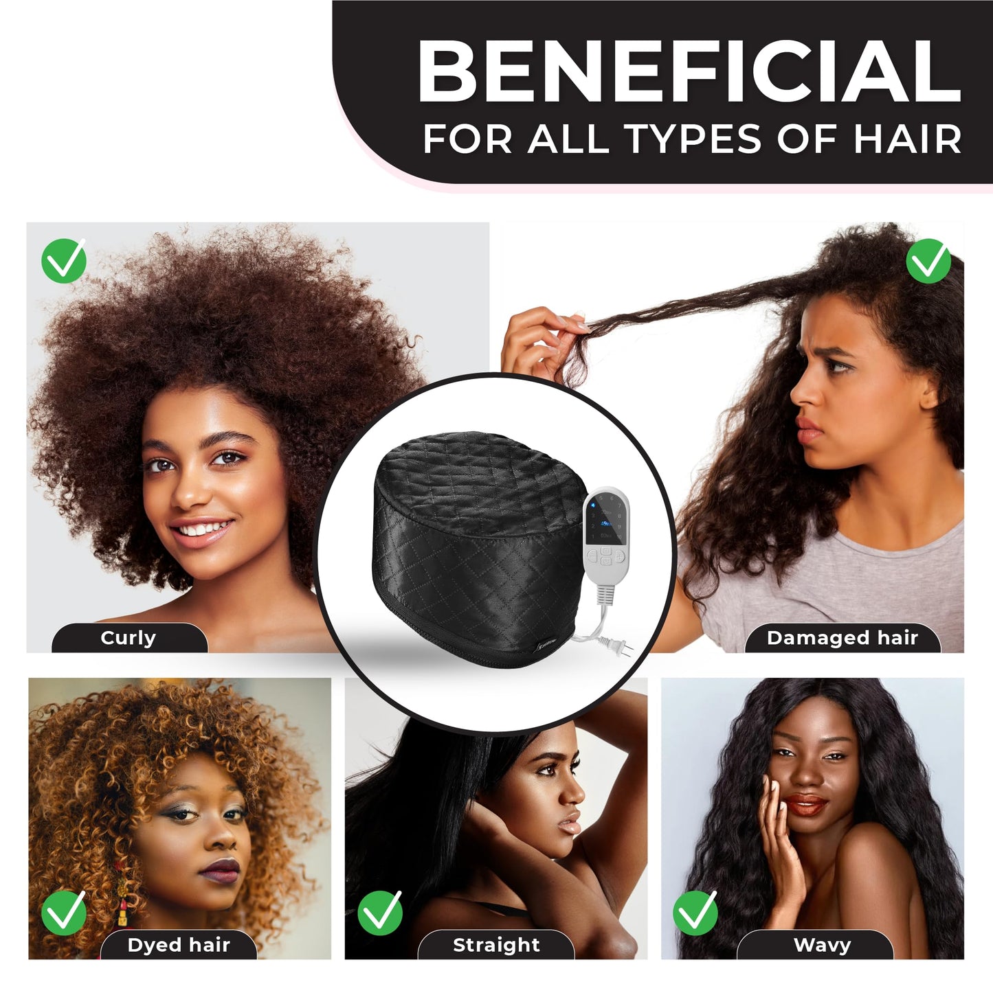Hair Steamer For Natural Hair Home Use w/10-level Heats Up Quickly, Heat Cap For Deep Conditioning - Thermal Steam Cap For Black Hair, Great For Deep Conditioner - Set of 3