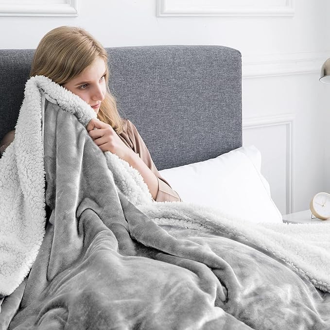 IR Imperial Rooms Silver Sherpa Blankets Queen Size for Bed - Wholesale Bulk Pack of 9 Sherpa Blankets - Soft Fluffy Throw Blanket for Hotels, Guest Bedroom, 90x90 Inches
