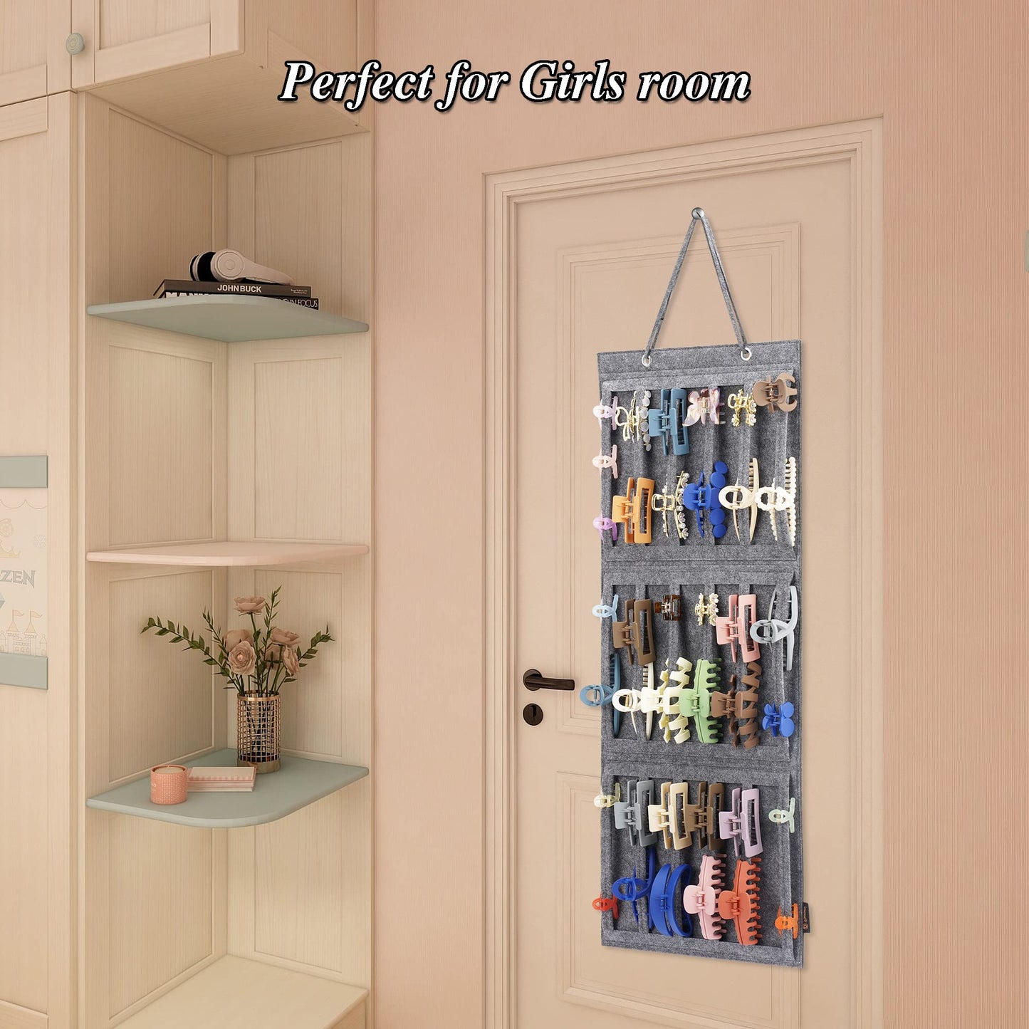 Hanging Hair Claw Clips Holder for Women, Claw Hair Clips Storage Organizer for Lady, Hair Banana Barrettes and Butterfly Jaw Clips Display Stand Holder. (Light grey)