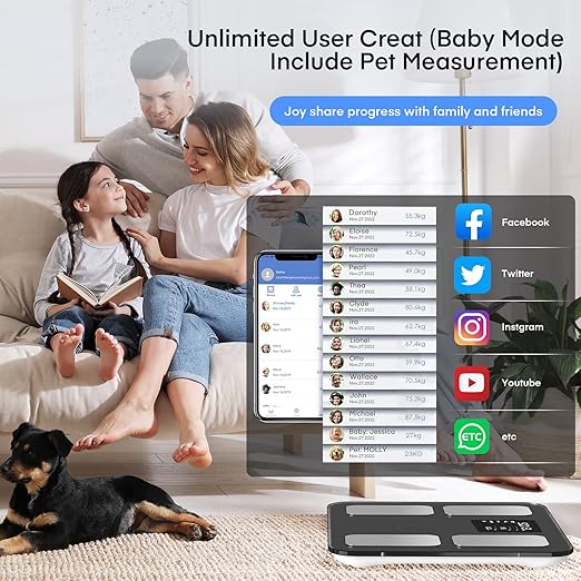 Smart Scale for Body Weight, Digital Bathroom Scale BMI Weighing Bluetooth Body Fat Scale, Body Composition Monitor Health Analyzer with Smartphone App, Buletooth 5.0 400 lbs - Black