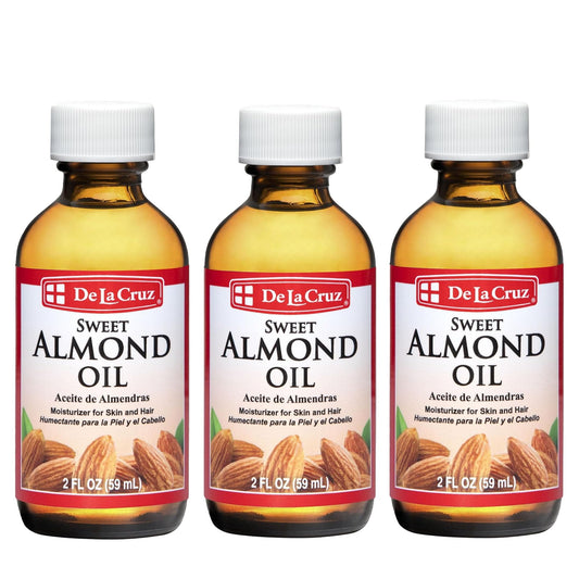 De La Cruz Sweet Almond Oil - Expeller Pressed Almond Oil for Skin and Hair 2 FL. OZ. (59 mL) - 3 Bottles