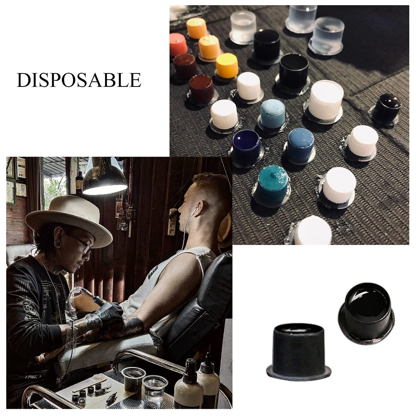 Narkysus Tattoo Ink Caps 500pcs Disposable Extra Large Tattoo Ink Cups with Base Plastic Pigment Caps Cups Permanent Makeup Container Cups for Tattoo Ink and Pigment, Tattoo Needles, Tattoo Supply