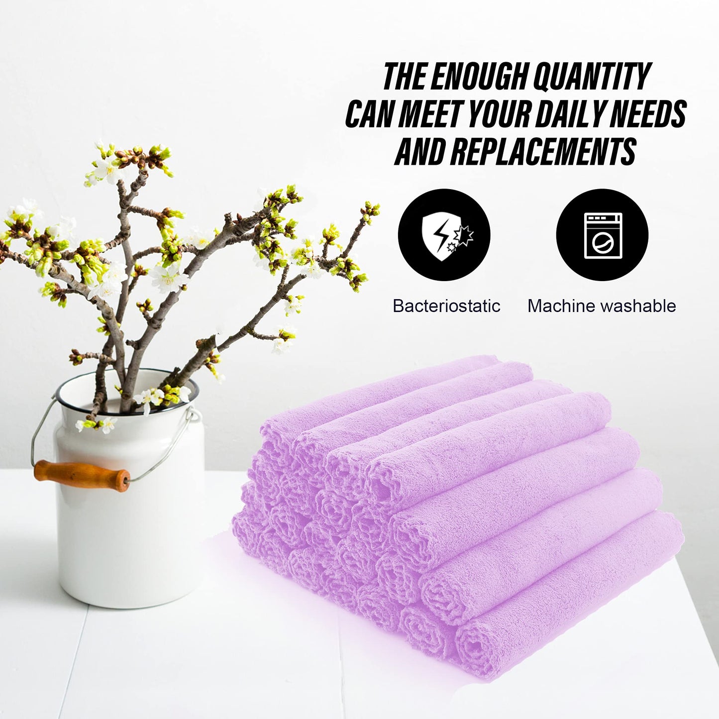 MOONQUEEN Ultra Soft Premium Washcloths Set - 12 x 12 inches - 24 Pack - Quick Drying - Highly Absorbent Coral Velvet Bathroom Wash Clothes - Use as Bath, Spa, Facial, Fingertip Towel (Purple)