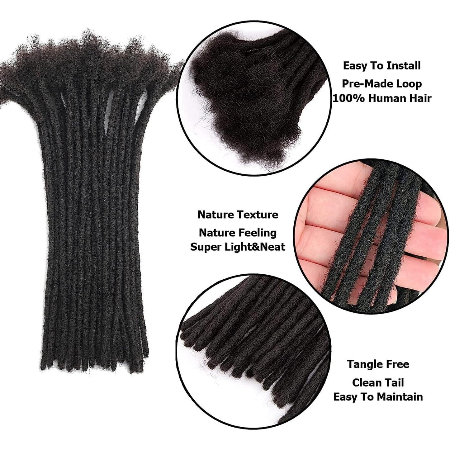 Loc Extensions Human Hair 4 Inch 0.6cm 60strands Locs Extensions Real Human Hair Natural Black for Women Men 100% Full Handmade Permanent Dreadlock Extensions Human Hair An Be Dyed Bleached Curled