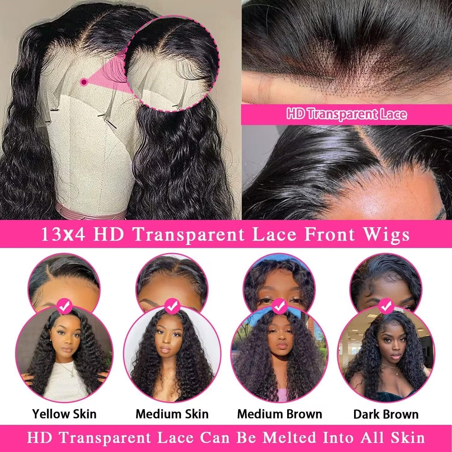 Lace Front Wigs Human Hair: 13x4 Deep Wave Lace Frontal Wigs Human Hair for Women 200 Density 20 Inch HD Transparent Glueless Deep Curly Lace Wigs Human Hair Pre Plucked with Baby Hair Natural Black