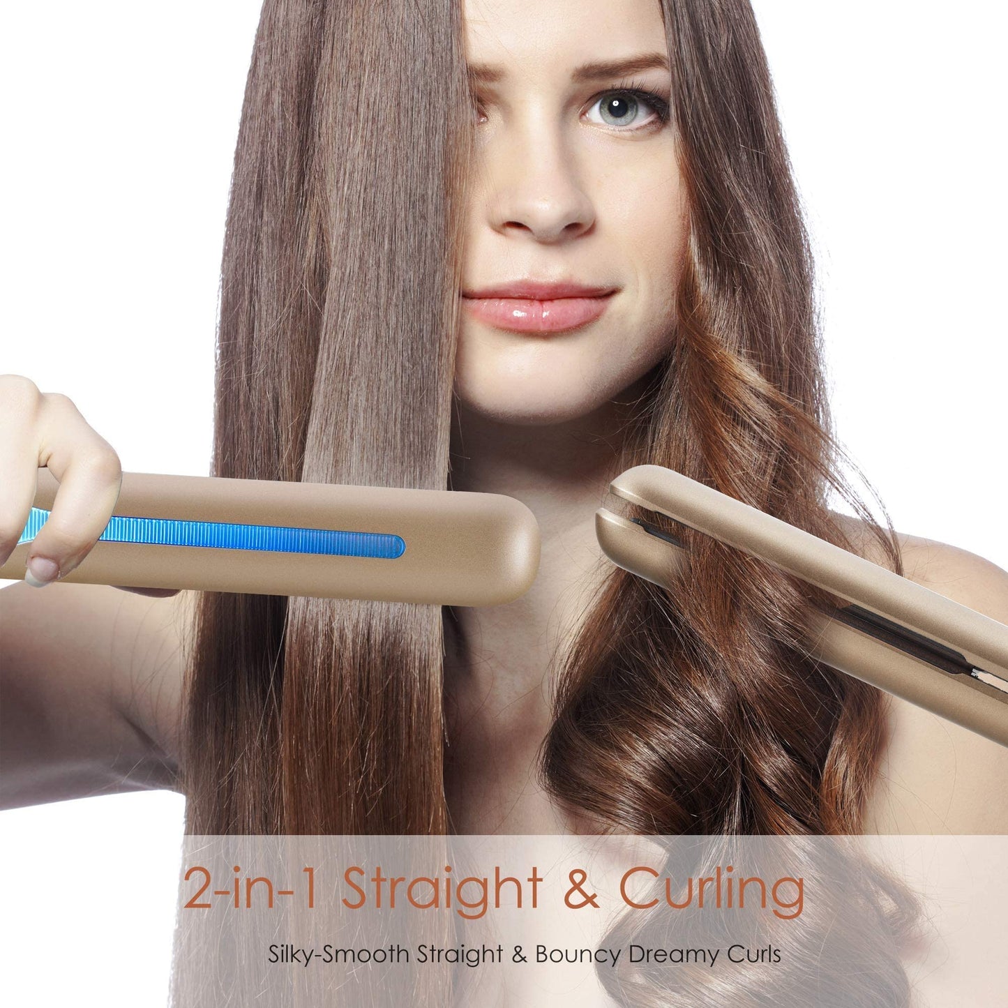 NITION Professional Salon Hair Straightener Flat Iron and Hair Dryer with 3 Attachments Diffuser/Comb Set