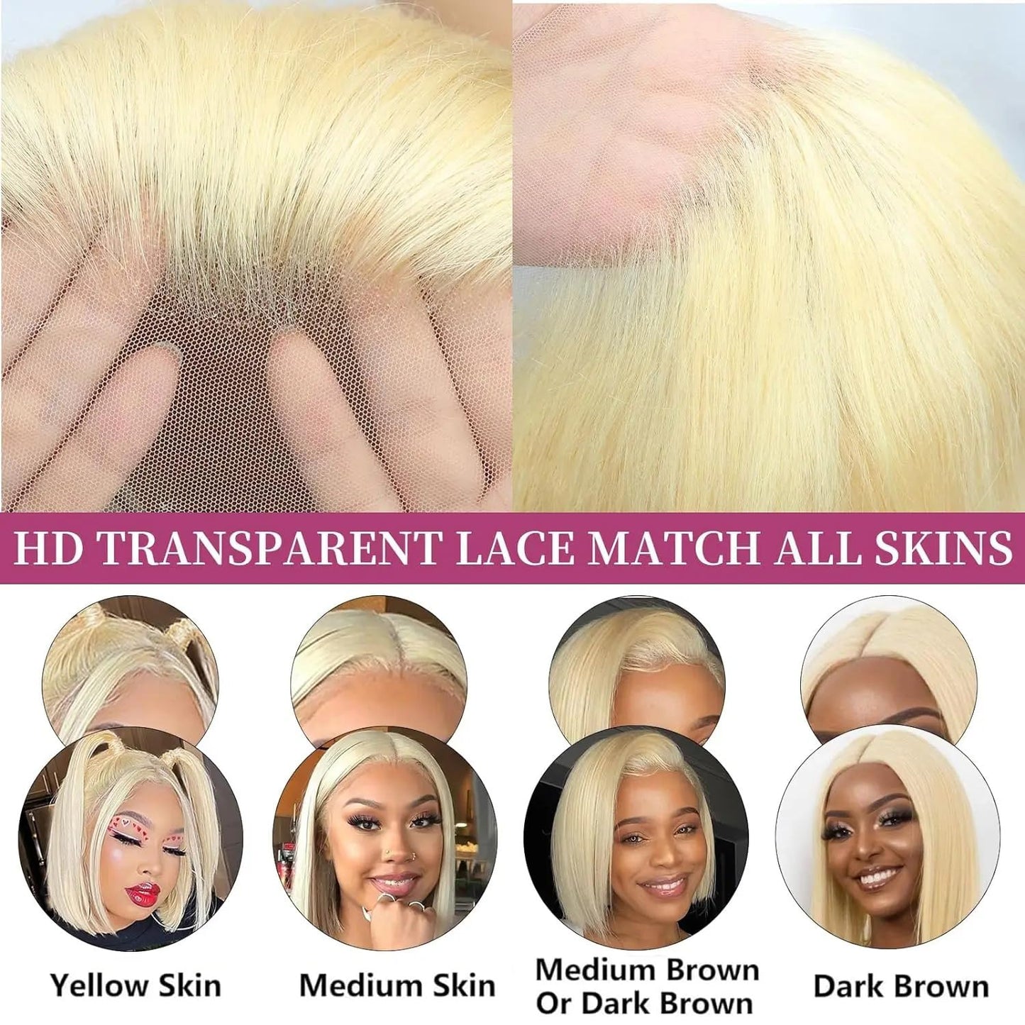 UWLK 613 Blonde Bob Wig Human Hair 180% Density 13X4 Lace Front Wigs Pre Plucked Bleached Knots with Baby Hair Short BOB Wig For Women